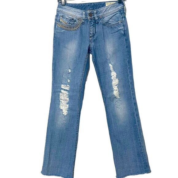 Diesel Bebel Embroidered Pockets Leather Mini Pocket Low Rise Straight Leg Sz 24 - Picture 1 of 11